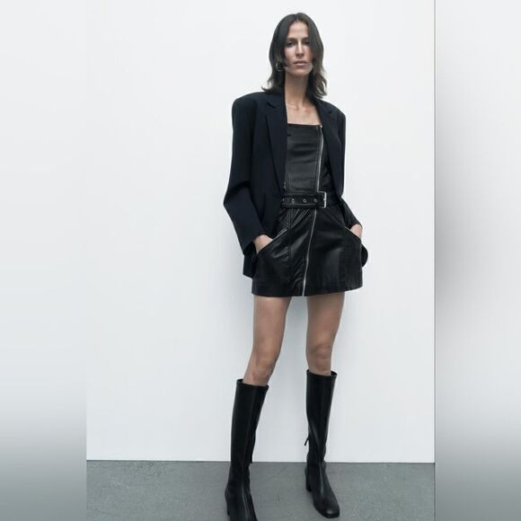 100% SHEEP LEATHER GENUINE PURE LEATHER MOTO DRESS ZARA - Picture 3 of 13